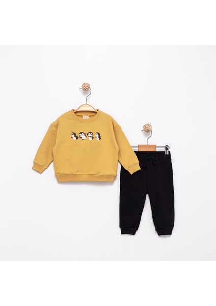 Penguen Desenli Erkek Bebek Sweatshirt ve Eşofman Alt Takımı