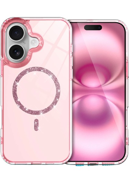 Apple iPhone 16 Crystal Magsafe Kapak – Slim, Zarif & Hafif Tasarım - Pembe