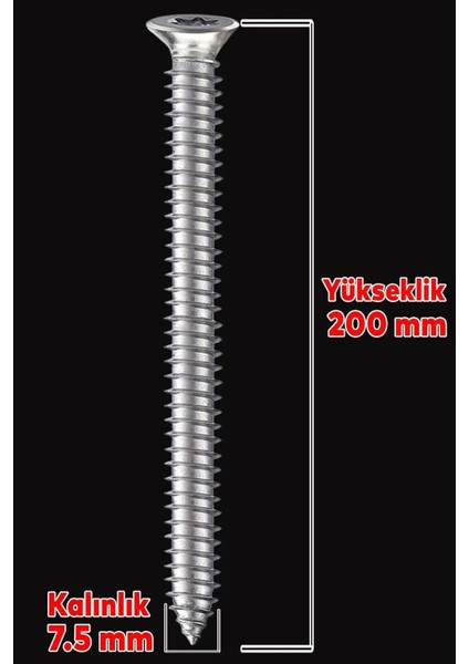 Buldex Vida 7.5X200 mm 50 Adet Sivri Uçlu Dübelsiz Beton Vidası Tork Duvar Vidası Buldeks modelleri