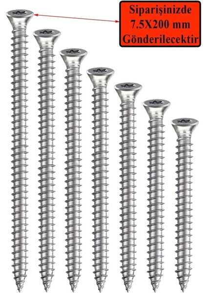 Buldex Vida 7.5X200 mm 50 Adet Sivri Uçlu Dübelsiz Beton Vidası Tork Duvar Vidası Buldeks