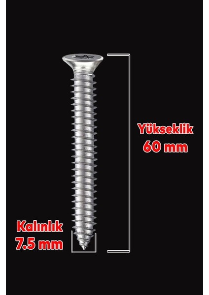 Buldex Vida 7.5X60 mm 50 Adet Sivri Uçlu Dübelsiz Beton Vidası Tork Duvar Vidası Buldeks indirimleri