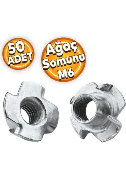 Çakma Ağaç Somunu M6 Çinko (50 Adet)