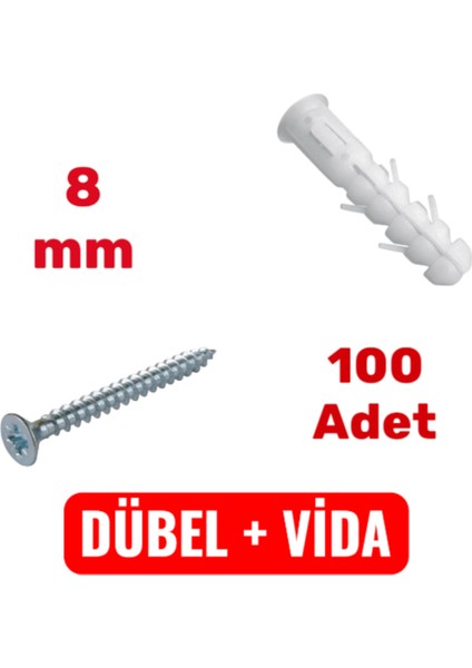 8mm Plastik Dübel + Vida Seti 100 Adet