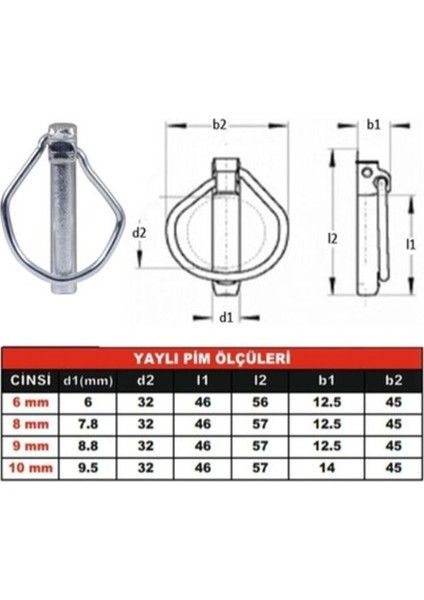 10 mm Traktör Pimi Yaylı Pim Kaliteli Çelik (100 Adet) modelleri