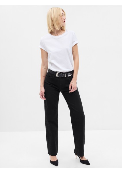 Kadın Siyah High Rise '90s Loose Jean Pantolon