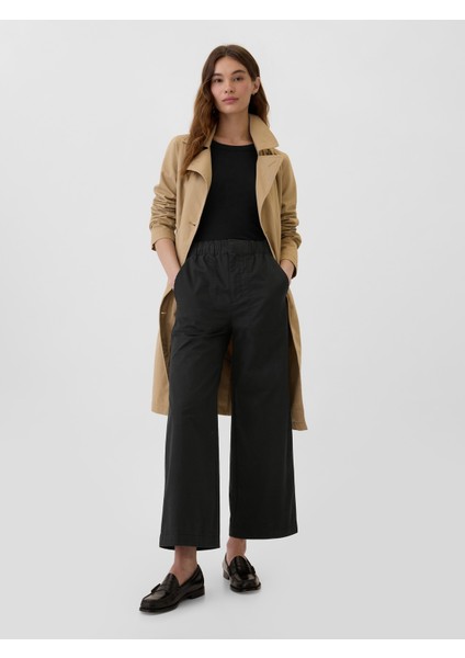 Kadın Siyah Mid Rise Easy Wide-Leg Khaki Pantolon indirimleri