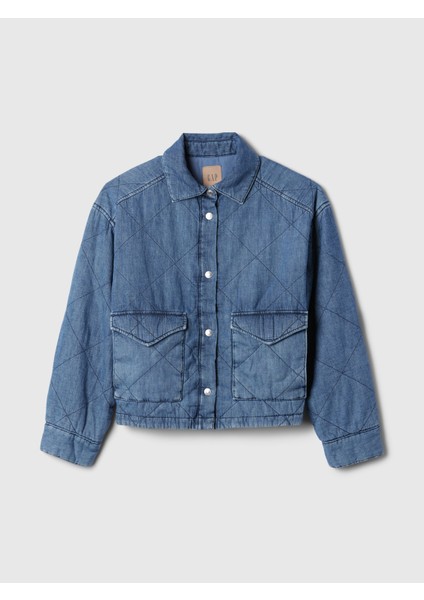 Kadın Mavi Yastıklı Denim Gömlek Ceket