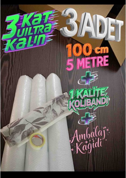 3 Adet 100 cm x 5 Metre Balonlu Naylon - Kolibandı - 10 Adet 80X60 Paketleme Kağıdı