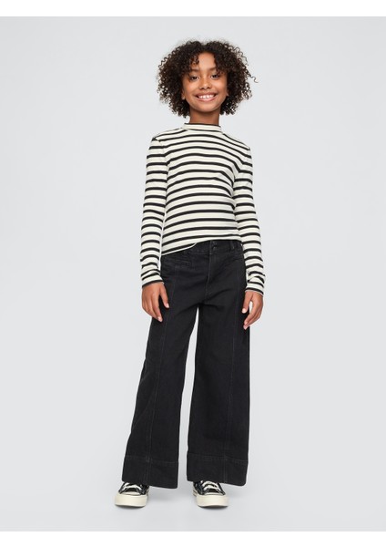 Kız Çocuk Siyah High Rise Stride Wide-Leg Ankle Jean Pantolon