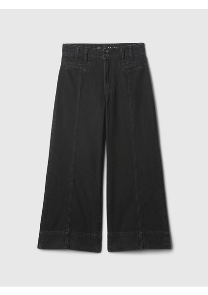 Kız Çocuk Siyah High Rise Stride Wide-Leg Ankle Jean Pantolon