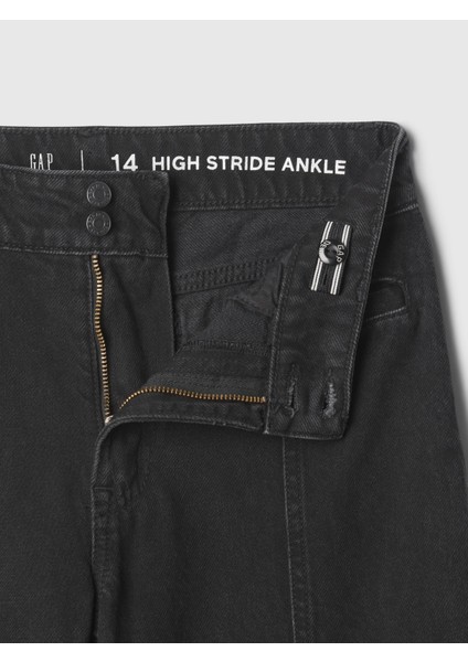 Kız Çocuk Siyah High Rise Stride Wide-Leg Ankle Jean Pantolon