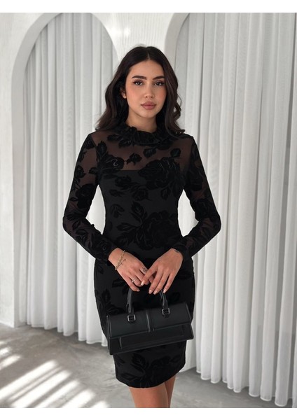 Kadin Dantel Detay Mini Kalem Elbise