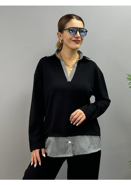 Polo Yaka Gömlek Detay Salaş Balon Pantolunlu Ikılı Takım