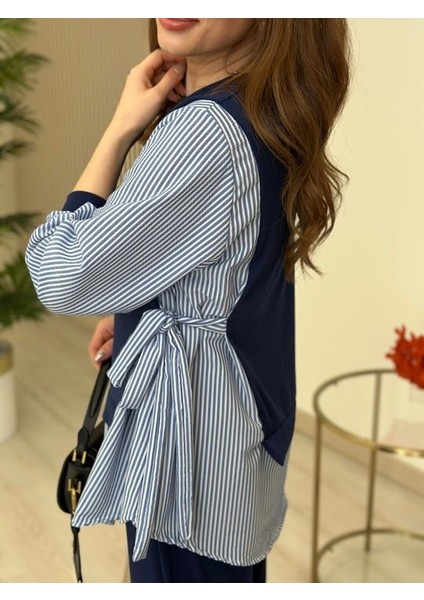 Kadın Gömlek Detay Çizgili Yandan Bağlamalı Ikili Takım indirimleri