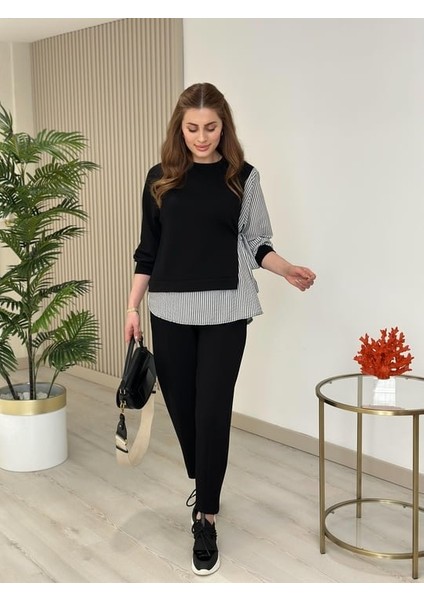 Kadın Gömlek Detay Çizgili Yandan Bağlamalı Ikili Takım