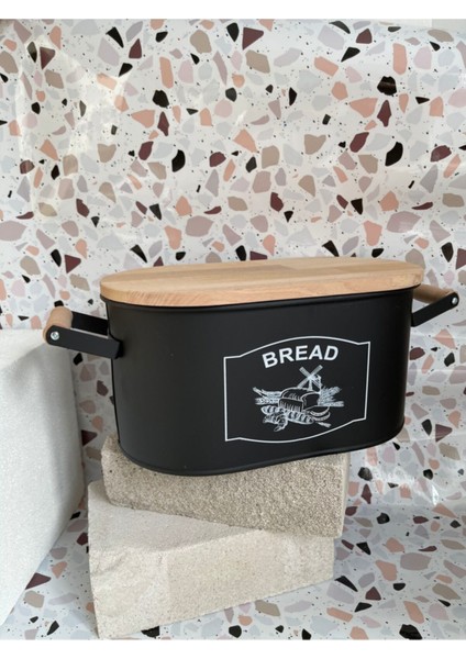 Şık Kapaklı Kesme Tahtası ve Ekmek Kutusu, Siyah Renk, Kullanışlı ve Estetik Tasarım
