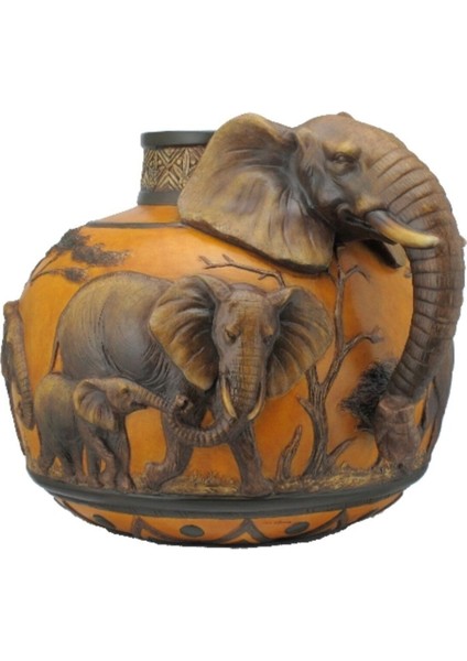 Fil Figürlü Büyük Dekoratif Vazo, 32X27 Cm, Canlı Sarı Renk