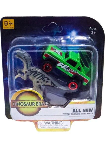 Die Cast Metal Yeşil Pikap ve Gri Dinozor