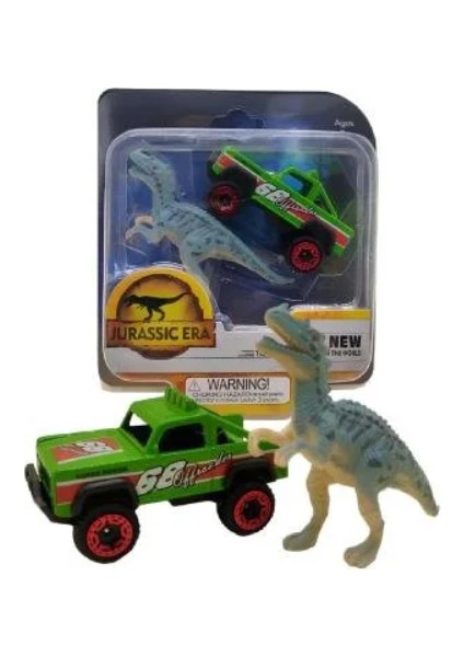 Die Cast Metal Yeşil Pikap ve Gri Dinozor modelleri