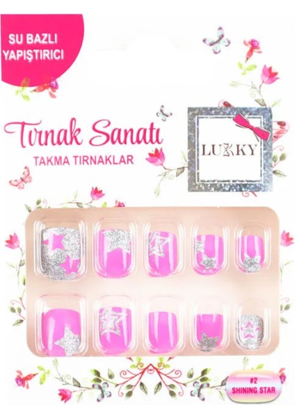 Lukky Yıldız Baskılı Yapışkanlı Takma Tırnak Seti