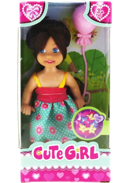 Cute Girl Pembe Balonlu Kumral Mini Bebek