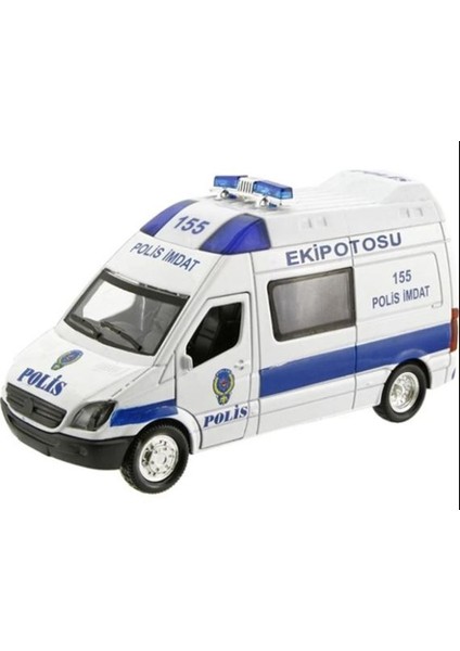 Çek Bırak Metal Sesli ve Işıklı Polis Minibüsü