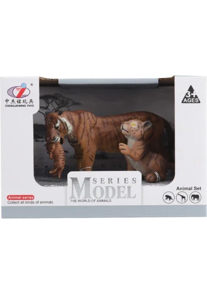 Kutulu Model Figür Hayvan Yavrulu Kahverengi Kaplan