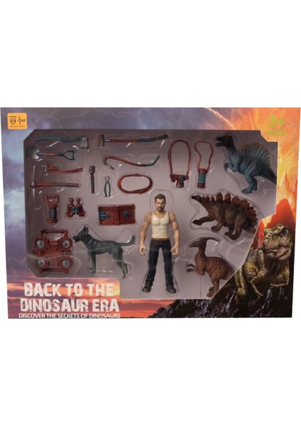 Erkek Figürlü 3 Dinozorlu ve Aksesuarlı Oyun Seti