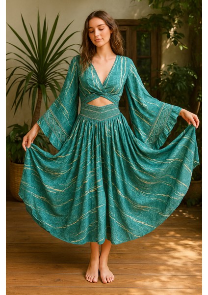 Ipek Yaldızlı Palazzo Pantolon & Bağlamalı Üst Takım – Bohem Şık Tasarım