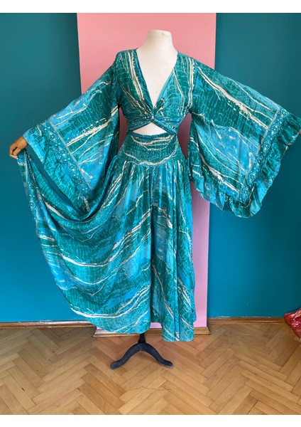 Ipek Yaldızlı Palazzo Pantolon & Bağlamalı Üst Takım – Bohem Şık Tasarım indirimleri