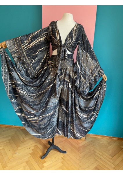 Ipek Yaldızlı Palazzo Pantolon & Bağlamalı Üst Takım – Bohem Şık Tasarım fırsatları