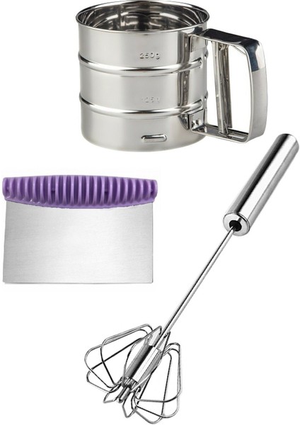 Beyaz Un Eleği ve Çelik Yumurta Çırpıcı Mikser Seti, Pratik ve Şık Mutfak Aksesuarı