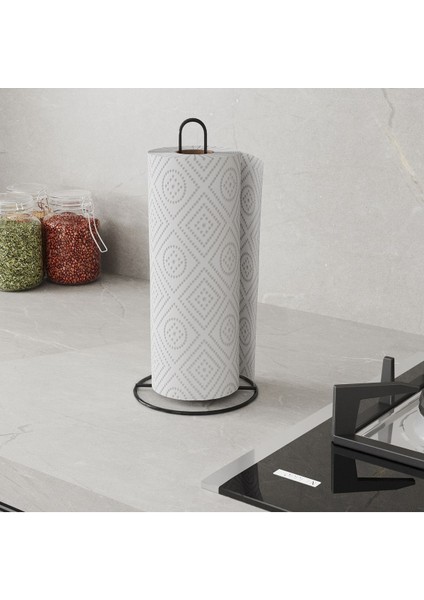 Şık Siyah Dikey Havluluk ve Rulo Peçetelik Seti