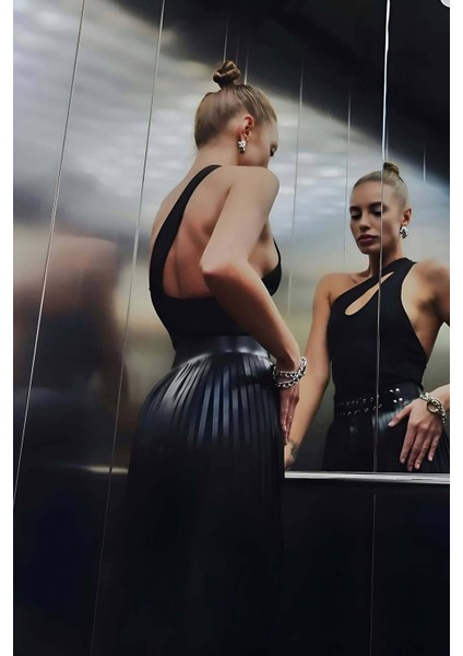 Püsküllü Deri Etek, Şık Deri Etek, Uzun Deri Etek, Siyah Deri Etek - BRF637 fiyatları