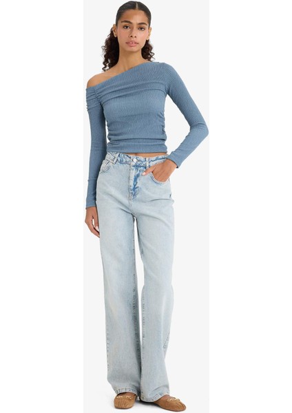 Slim Fit Dar Kesim Tek Omuzlu Bürümcük Uzun Kollu Bluz F3934AX25AU fiyatları