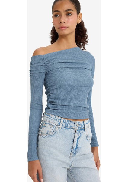 Slim Fit Dar Kesim Tek Omuzlu Bürümcük Uzun Kollu Bluz F3934AX25AU modelleri