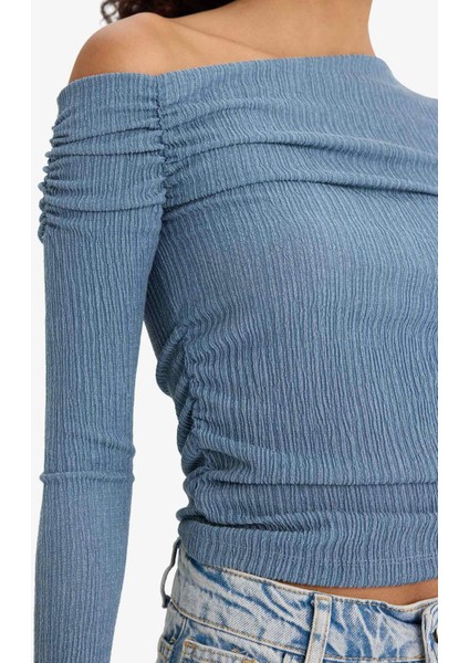 Slim Fit Dar Kesim Tek Omuzlu Bürümcük Uzun Kollu Bluz F3934AX25AU indirimleri