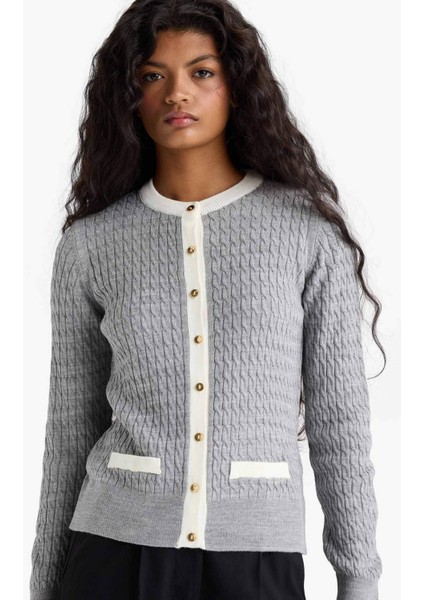 Fitted Bisiklet Yaka Düğmeli Triko Hırka A1107AX25AU