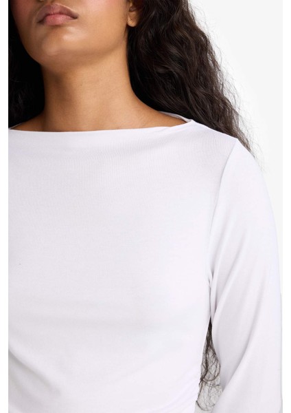 Slim Fit Dar Kesim Kayık Yaka Uzun Kollu Tişört F9029AX25AU indirimleri