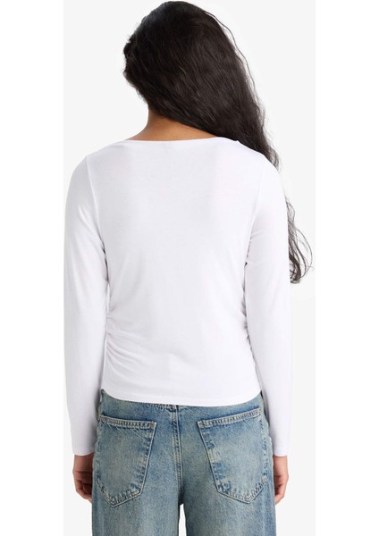 Slim Fit Dar Kesim Kayık Yaka Uzun Kollu Tişört F9029AX25AU