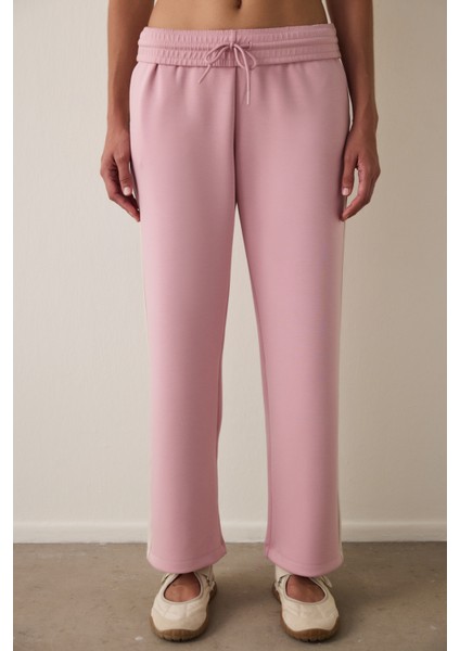 Lila Silky Feel Normal Bel Parçalı Eşofman Altı