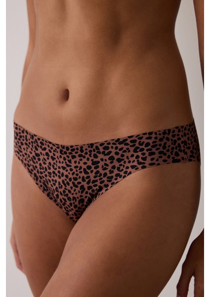 Kahverengi Leopar Desenli Düşük Bel Iz Yapmayan Lazer Kesim Slip Külot