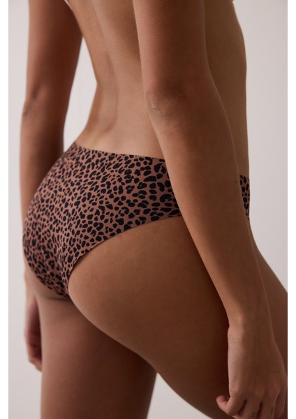 Kahverengi Leopar Desenli Düşük Bel Iz Yapmayan Lazer Kesim Slip Külot fiyatları