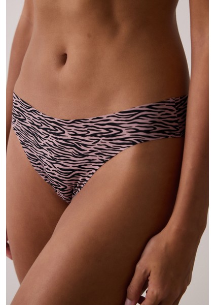 Gül Kurusu Zebra Desenli Düşük Bel Iz Yapmayan Lazer Kesim Külot