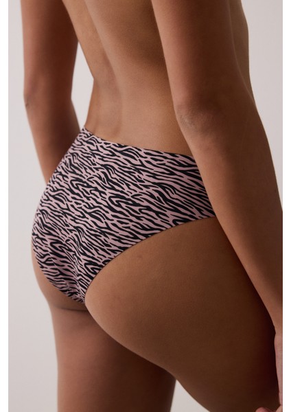 Gül Kurusu Zebra Desenli Düşük Bel Iz Yapmayan Lazer Kesim Külot fiyatları