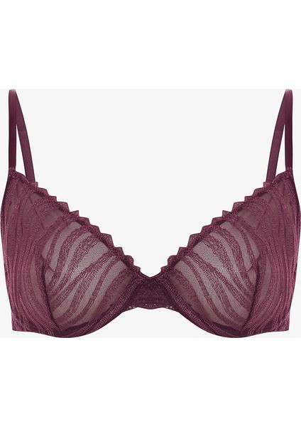 Bordo Broderie Zebra Desenli Balenli Dolgusuz Sütyen