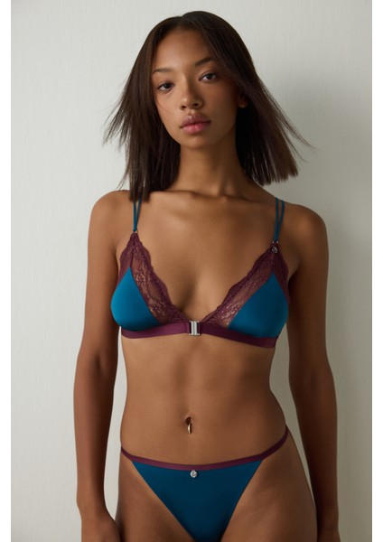 Petrol Yeşili Dantelli Balensiz Dolgusuz Üçgen Sütyen modelleri