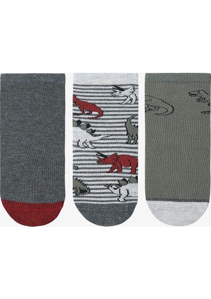 Erkek Çocuk T-Rex Dinozor Desenli 3'lü Soket Çorap
