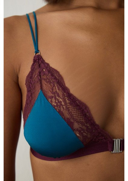 Petrol Yeşili Dantelli Balensiz Dolgusuz Üçgen Sütyen fiyatları