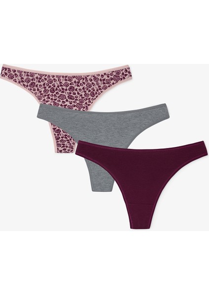 Çiçek Desenli Quiet Rose Normal Bel 3'lü Pamuklu Tanga Külot